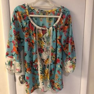 Multi-Color 3/4 length sleeve sheer blouse
